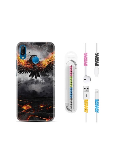 Huawei P20 Lite Kılıf Kablo Koruyuculu Ateş Kartalı 1766