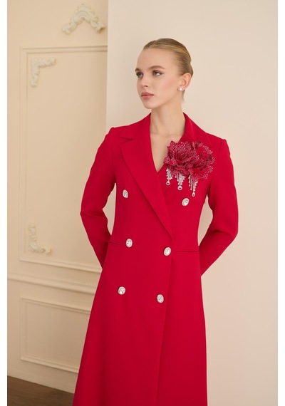 Senna Rose Stone Dress Kırmızı Kırmızı