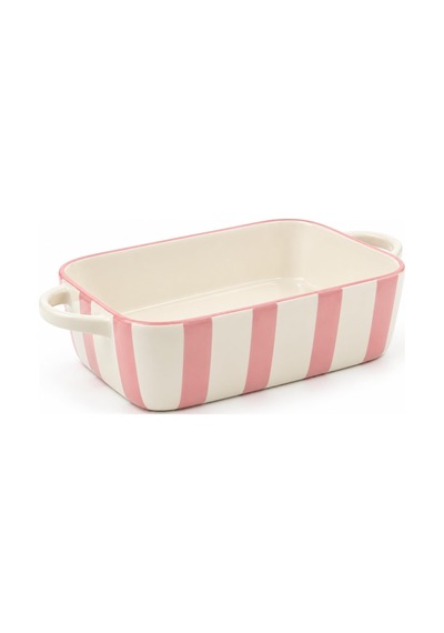 Pembe Çizgili Seramik Dikdörtgen Fırın Kabı 25x18 Cm Çok Renkli