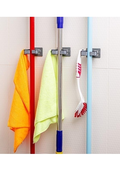 Çok Amaçlı Paspas, Süpürge, Fırça Ve Mop Askısı, Duvar Montajlı Sap Tutucu, Mutfak Ve Banyo İçin, Gri & Beyaz, 3'lü Set Çok Renkli