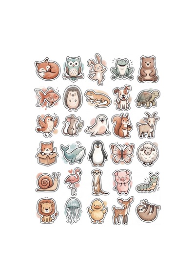 30 Adet Sevimli Pastel Hayvan Sticker Seti - Ajanda Defter Laptop İçin Estetik Paket Çok Renkli