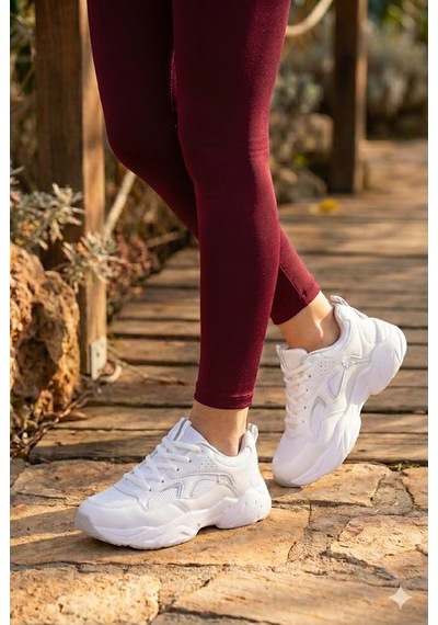 Fort 2107 Lmb Rahat Hafif Kalın Taban Sneaker Kadın Spor Ayakkabı Beyaz