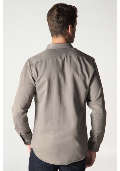 Tudors Slim Fit Dar Kesim Armürlü Erkek Gömlek-19034 Gri
