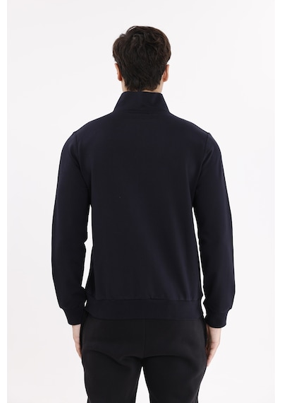Rowinger Üç Cepli Yaka Detaylı Fermuarlı Rahat Kesim Ribana Manşetli Mevsimlik Sweatshirt Blue