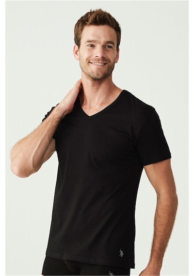 U.S. Polo Assn. U.s Polo Assn. 80199 Erkek 2 Li Kısa Kol V Yaka Atlet -siyah Siyah