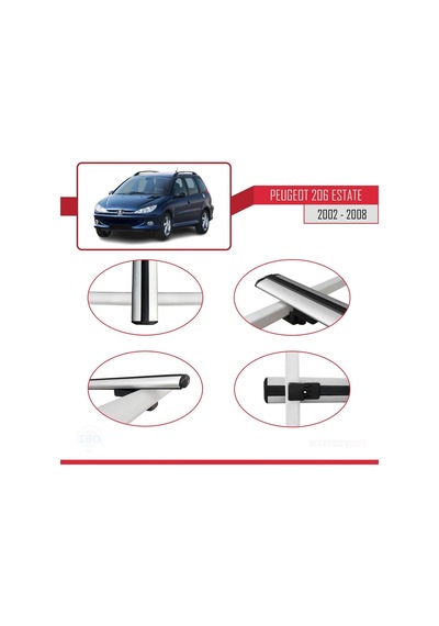Peugeot 206 Estate 2002-2008 Arası İle Uyumlu Basic Model Ara Atkı Tavan Barı Gri 3 Adet