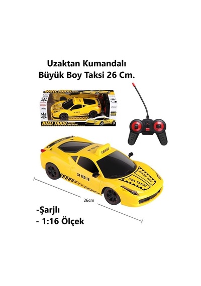 Uzaktan Kumandalı Büyük Boy 26 Cm Şarjlı Işıklı Taksi Araba Taksi