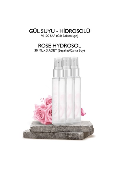 Gül Suyu Hidrosol 3 X 30 Ml. Rose Hydrosol Gül Hidrosolü Seyahat/çanta Boy 3'lü