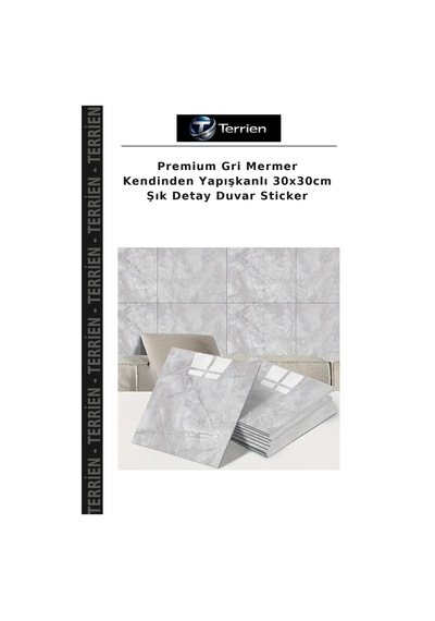 Premium Gri Mermer Kendinden Yapışkanlı 30x30cm Şık Detay Duvar Sticker