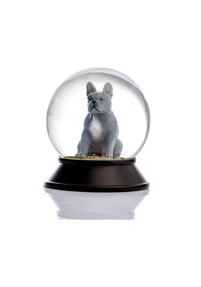 Cam Ve Reçine Altın Patiler Köpek French Bulldog Gri Kar Küresi Hediye