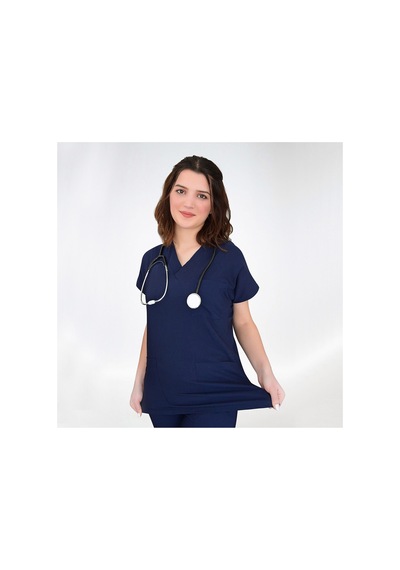 Unisex Kadın Erkek Lacivert Renk Soft Likra Takım Hemşire Doktor Hastane Üniforma Lacivert Lacivert
