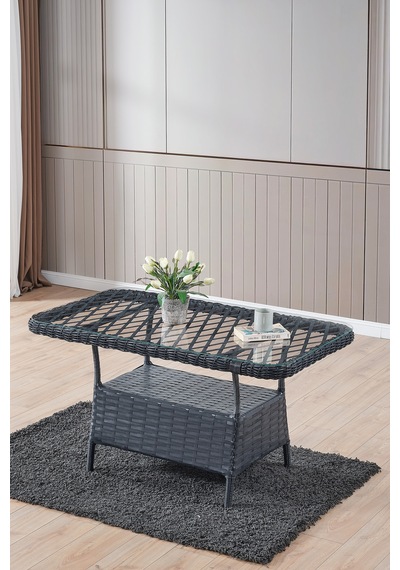 Roma Rattan Bahçe Balkon Takımı 2+1+1 Cam Masalı Antrasit