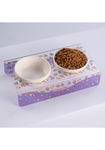 Ice Cream Dondurma Desenli-ikili Seramik-pleksi Mama Ve Su Kabı-kedi Köpek Mama Su Kabı