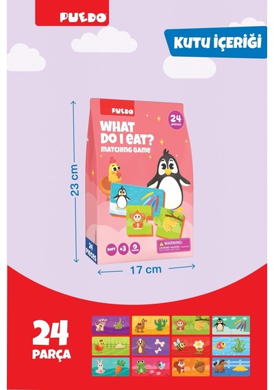 Puedo What Do I Eat Eşleştirme Yapbozu 24 Parça Eğitici Oyuncak 3+ Yaş Hayvan Besin Oyunu