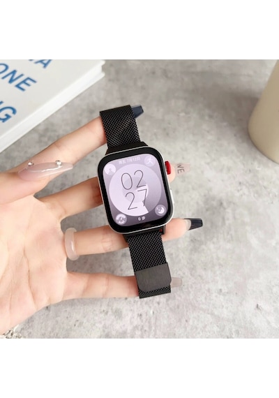 Huawei Watch Fit 3 / Fit 4 Uyumlu Metal Hasır Manyetik Kordon Siyah