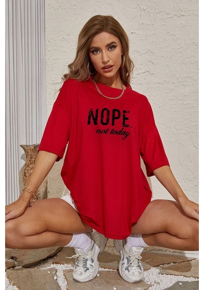 Unisex Not Today Baskılı T-shirt Kırmızı