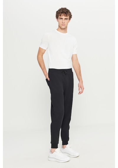 AC&Co / Altınyıldız Classics Erkek Sıyah Pamuklu Standart Fit Beli Bağlamalı Desenli Yan Cepli Eşofman Altı Siyah