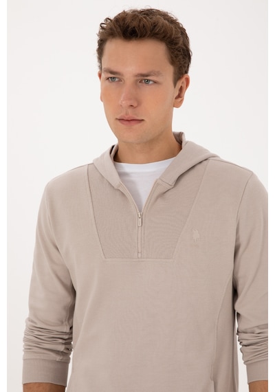 U.S. Polo Assn. Erkek Regular Fit Yarım Fermuarlı Kapüşonlu Taş Sweatshirt 50316391-VR049 U.S. Polo Assn. Erkek Regular Fit Yarım Fermuarlı Kapüşonlu Taş Sweatshirt 50316391-VR049