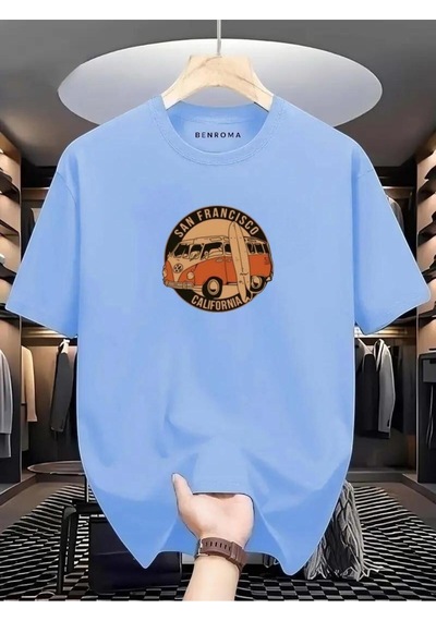 Woswos Baskılı Oversize Tişört Bebe Mavisi