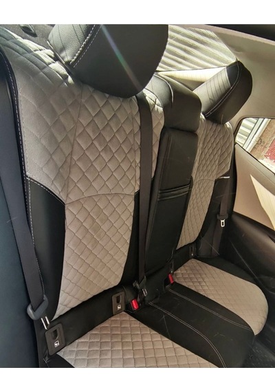 Toyota Corolla 2019 2022 Arası Uyumlu Gri Nakışlı Taytüyü Siyah Deri Karışımı Gri Ip