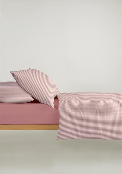 Striped %100 Pamuk Ranforce Yezra Kırmızı Ipliği Boyalı Nevresim Takımı Çift Kişilik - 200x220 Cm,kırmızı Çok Renkli