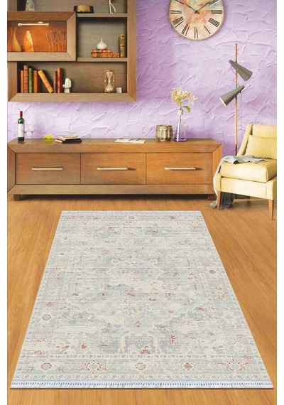 Krem Vintage Dokuma Pamuk Tabanlı Kaymaz Kilim Klm330n11