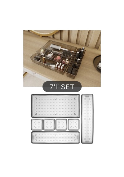 Meleni Home 7 Parça Çekmece İçi Akseuar Düzenleyici Set - Modüler Makyaj Organizer Siyah