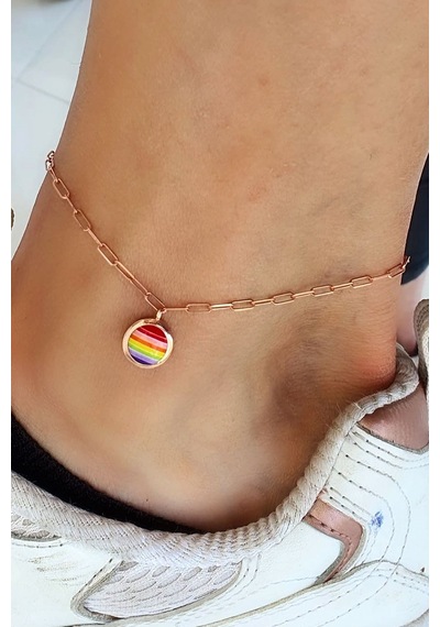 Renkli Mineli 925 Ayar Gümüş Rose Halhal Diğer 04829303