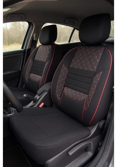 Tr Audi A3 Hb 2007 İle Uyumlu Koltuk Kılıfı Seti, Siyah-kırmızı, Deri Detaylı, Tam Set Genel