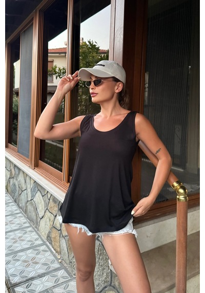 Bb Butik Basic Tiril Tiril Lüx Kalite Penye Viskon Bluz Atlet Lx2811 Siyah
