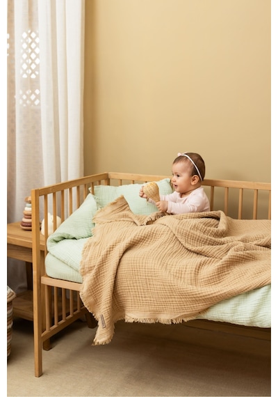 Zeypba %100 Pamuk 4 Katlı Müslin Bebek Battaniye & Çocuk Müslin Battaniye 110x110 CM Vizon