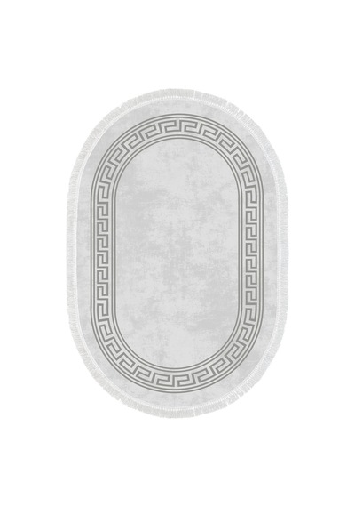 Dekoreko Kaymaz Taban Djt Salon Halısı Trend Saçaklı Oval Modern 626m gri