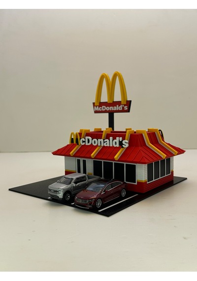 3d Baskı 1/64 Ölçekli Mcdonald's Bina Tasarımlı Diorama Araç Sergileme Garajı