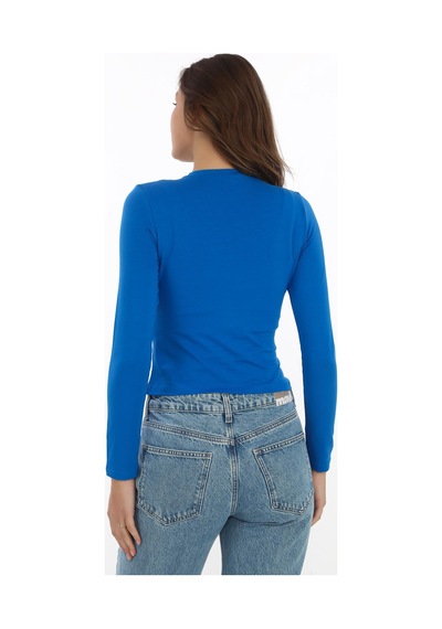 Likralı Pamuk Tişört-slim Fit -saks Saks