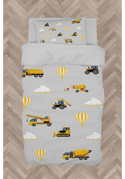 Mekta Home Bebek Ve Çocuk Odası İş Makinalı Gri Yol Desenli Nevresim Takımı
