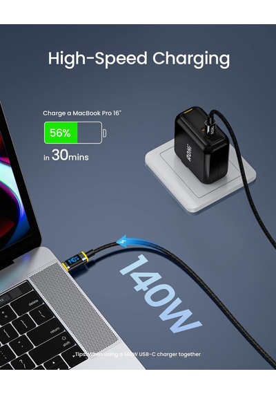 Aohi 140 W Usb C Kablosu, Ekranlı, Magline Naylon 1,2 M Tip C Hız