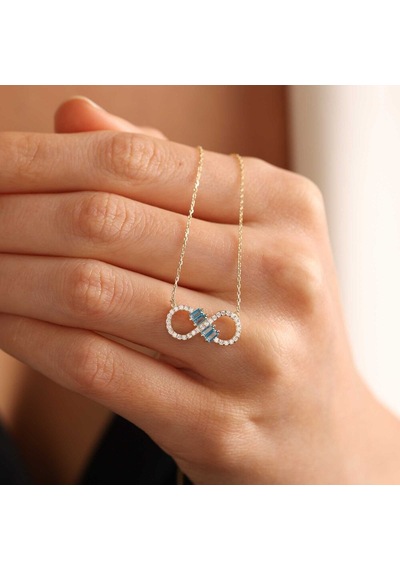 Sembol Gold Sonsuzluk Altın Kolye Aquamarin Stone