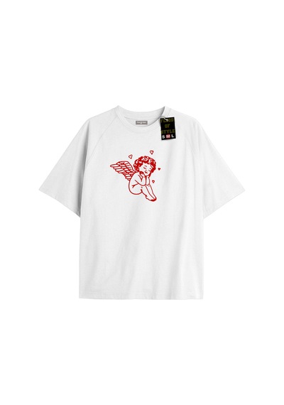 Flood Of Style Beyaz Oversize T-shirt Melek Çocuk Özel Tasarım