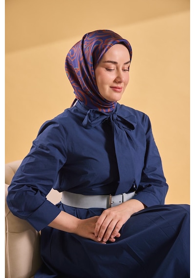 Silk Home Twill İpek Eşarp Line Lacivert Çok Renkli