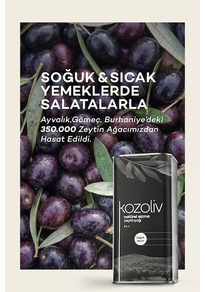 Kozoliv Soğuk Sıkım Naturel Sızma Zeytinyağı Teneke 5 L