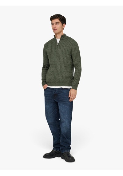 Only & Sons Onslouı Reg 12 Cabel Half Zıp Knıt Noos Erkek Gri Kazak - 22033763