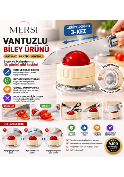 Vantuzlu Bıçak Bileme Aparatı Kaymaz Pratik Bıçak Ve Makas Bileyici