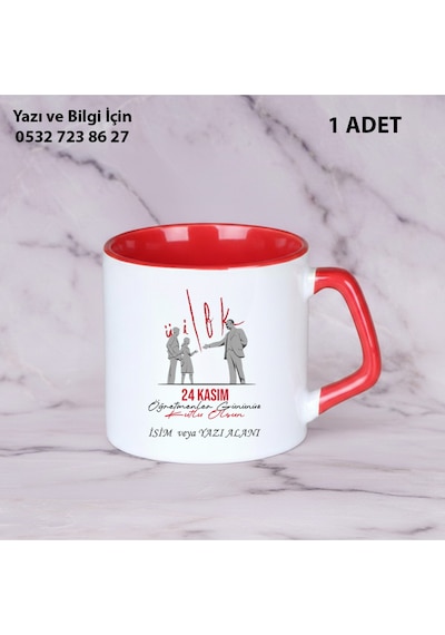 Öğretmenler Günü Hediyesi Atatürk Baskılı Kupa Bardak-kişiye Özel İsim Baskılı Hediyelik Kısakırmızı