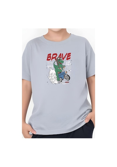 Panios Kids Brave Baskılı Erkek Çocuk Kısa Kollu Tişört Gri