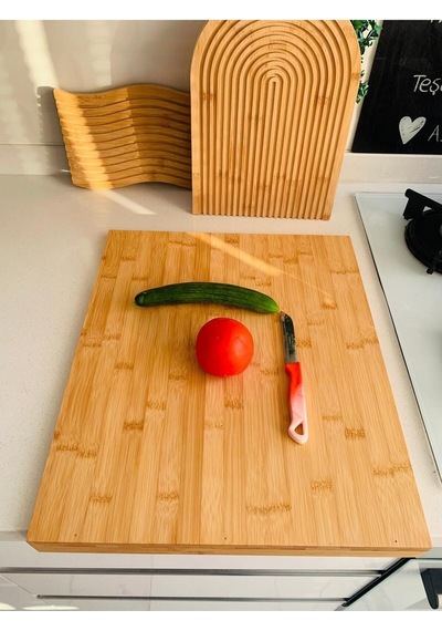 Qerhome Tezgah Üstü Bambu Kesim Tahtası - Sunum Tahtası 38 Cm X 45 Cm Bambu