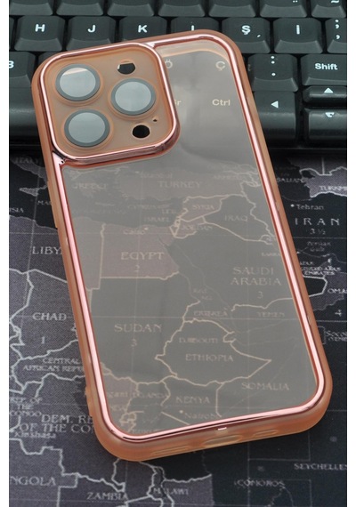 Apple Uyumlu iPhone 13 Pro Max Uyumlu Pembe Kenarlı Renkli Yarı Şeffaf Kapak Kılıf Kamera Lens Korumalı Pembe -