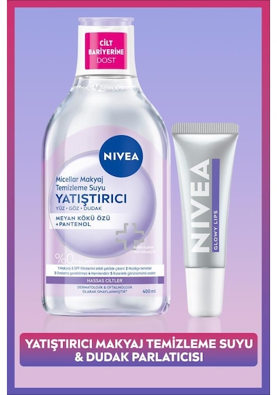 Yatıştırıcı Micellar Makyaj Temizleme Suyu 400ml Ve Glowy Lips Nemlendirici Dudak Parlatıcısı