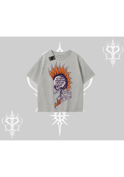 Tarzsokak Oversize Tshirt Burning Skull Rebel Street Anthem Gri