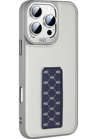 Apple Uyumlu iPhone 14 Pro Max Hbc-265 Madrid Magsafe Standlı Kapak - Natural Grey