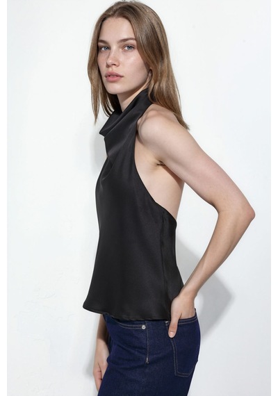 Hiccup Saten Halter Top Siyah